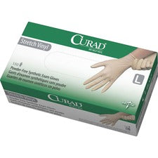 Medline Powder-free Stretch Vinyl Exam Gloves 9.50" Glove Length - Large Size - Cream - Stretchable, Latex-free, Non-sterile - For Multipurpose - 150 / Box
