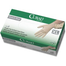 Medline Powder-free Stretch Vinyl Exam Gloves 9.50" Glove Length - X-Large Size - Cream - Stretchable, Latex-free, Non-sterile - For Multipurpose - 130 / Box