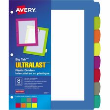 Avery&reg; Big Tab&trade; UltraLast&trade; Plastic Dividers for Laser and Inkjet Printers, 8 tabs 8 x Divider(s) - 8 Write-on Tab(s) - 8 - 8 Tab(s)/Set - 8.5" Divider Width x 11" Divider Length - 3 Hole Punched - Multicolor Plastic Divider - Multicolor Pl