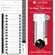 Lathem E16 Tru-Align Time Cards 150 lb - 4" x 9" Sheet Size - White Sheet(s) - 100 / Pack
