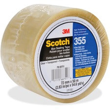 Scotch Box-Sealing Tape 355 54.68 yd Length x 2.83" Width x 3.5 mil Thickness - 3" Core - Clear - Rubber Resin - Polyester Backing - Moisture Resistant, Scuff Resistant, Split Resistant, Abrasion Resistant, Breakage Resistance - For Box, Industrial, Seali