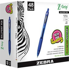 Zebra Z-Grip Retractable Ballpoint Pens 1 mm Medium Pen Point - Retractable - Blue Ink - Clear Plastic Barrel - 48 / Pack