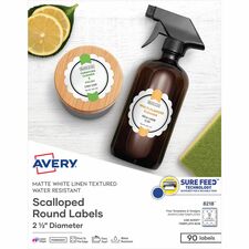 Avery&reg; Multipurpose Label 2 1/2" Diameter - Permanent Adhesive - Round Scallop - Laser, Inkjet - Matte White - Paper - 9 / Sheet - 10 Total Sheets - 90 Total Label(s) - 90 / Pack