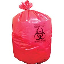 Heritage 1.3 mil Red Biohazard Can Liners 40" Length x 46" Width x 1.30 mil (33 Micron) Thickness - Low Density - Red - Linear Low-Density Polyethylene (LLDPE) - Can - 200 / Carton