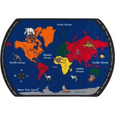 Flagship Carpets Maps That Teach Global Rug 108" Length x 72" Width - Multicolor - Nylon