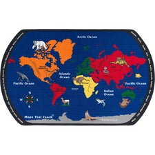 Flagship Carpets Maps That Teach Global Rug 12 ft Length x 90" Width - Multicolor - Nylon