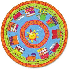 Flagship Carpets Reading Is The Engine 6' Round Rug 72" Diameter - Circle - Multicolor