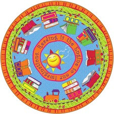 Flagship Carpets Reading Is The Engine 12' Round Rug 12 ft Diameter - Circle - Multicolor