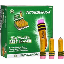 Ticonderoga Pencil-Shaped Erasers Yellow - Pencil - 36 / Box - Latex-free, Smudge-free, Non-toxic
