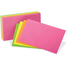 Oxford Neon Glow Ruled Index Cards Front Ruling Surface - Ruled Front Ruling - 3" x 5" Sheet Size - Assorted Paper - Recycled - 300 / Pack