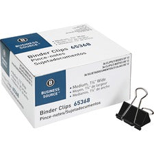 Business Source Binder Clips Medium - 1.3" Width - for Paper - Black - 36 / Pack