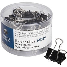 Business Source Small/Medium Binder Clips Set Small, Medium - for Paper, Project, Document - Black - 60 / Pack