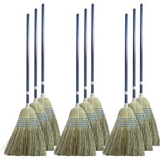Genuine Joe Light Duty Broom Corn Fiber Bristle - Lacquered Wood Handle - Natural - 12 / Carton