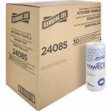 Genuine Joe Kitchen Roll Flexible Size Towels 2 Ply - 1.63" Core - White - Paper - 30 / Carton