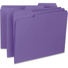 Business Source 1/3 Tab Cut Letter Recycled Top Tab File Folder 8 1/2" x 11" - Top Tab Location - Assorted Tab Position - 11 pt. - Purple - 10% Recycled - 100 / Box