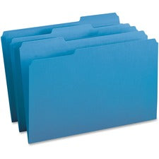 Business Source 1/3 Tab Cut Legal Recycled Top Tab File Folder 8 1/2" x 14" - Top Tab Location - Assorted Tab Position - 11 pt. - 1 Plys - Blue - 10% Recycled - 100 / Box