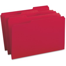 Business Source 1/3 Tab Cut Legal Recycled Top Tab File Folder 8 1/2" x 14" - Top Tab Location - Assorted Tab Position - 11 pt. - 1 Plys - Red - 10% Recycled - 100 / Box