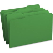 Business Source 1/3 Tab Cut Legal Recycled Top Tab File Folder 8 1/2" x 14" - Top Tab Location - Assorted Tab Position - 11 pt. - 1 Plys - Green - 10% Recycled - 100 / Box