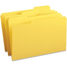Business Source 1/3 Tab Cut Legal Recycled Top Tab File Folder 8 1/2" x 14" - Top Tab Location - Assorted Tab Position - 11 pt. - 1 Plys - Yellow - 10% Recycled - 100 / Box