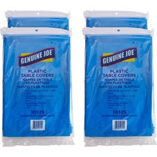 Genuine Joe Plastic Rectangular Table Covers 108" Length x 54" Width - Plastic - Blue - 6/Pack - 4 / Carton