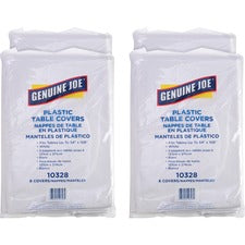 Genuine Joe Plastic Rectangular Table Covers 108" Length x 54" Width - Plastic - White - 6/Pack - 4 / Carton