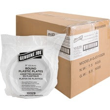 Genuine Joe 9" Reusable Plastic Plates Serving - Disposable - 9" Diameter - White - Plastic Body - 125/Pack - 4 / Carton