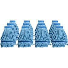 Genuine Joe Microfiber Wet Mophead Refill Large - Launderable, Absorption, Textured, Durable, Headband - MicroFiber - Blue - 12 / Carton