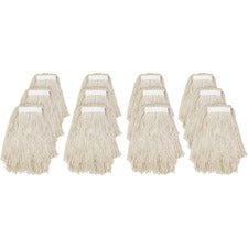 Genuine Joe Clamp-style Cotton Mophead #16 - Cut Ends, Absorbent, Narrow Headband - Cotton - Natural - 12 / Carton