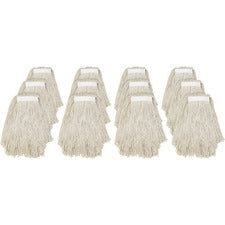 Genuine Joe Clamp-style Mophead #20 - Cut Ends, Absorbent, Narrow Headband - Cotton - Natural - 12 / Carton