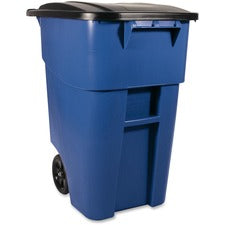Rubbermaid Commercial Brute Rollout Container with Lid Swing Lid - 50 gal Capacity - Mobility, Heavy Duty, Wheels, Lid Locked, Rounded Corner - Blue - 1 Each