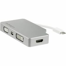 StarTech.com 4-in-1 USB-C Multiport Video Adapter - Aluminum - 4K 30Hz - Silver 1 x 24-pin Type C USB Male - 1 x Mini DisplayPort DisplayPort 1.2 Digital Audio/Video Female, 1 x 15-pin HD-15 VGA Female, 1 x 25-pin DVI-D (Dual-Link) Digital Video Female, 1
