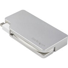 StarTech.com Travel Audio/Video Adapter 1 x 20-pin Mini DisplayPort Digital Audio/Video Male - 1 x 19-pin HDMI Digital Audio/Video Female, 1 x 15-pin HD-15 VGA Female, 1 x 25-pin DVI-D Digital Video Female - 3840 x 2160 Supported - Silver - 1 Each