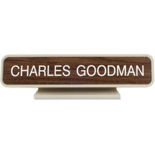 Xstamper Designer Framed Desk Sign 10" Holding Width x 2" Holding Height - Rectangular Shape - Rounded Corner - Aluminum, Plastic - Almond - 1 Each