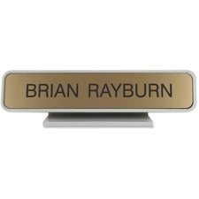 Xstamper Designer Framed Desk Sign 10" Holding Width x 2" Holding Height - Rectangular Shape - Rounded Corner - Aluminum, Plastic - Gray - 1 Each