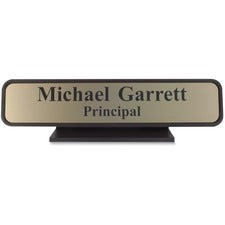 Xstamper Designer Framed Desk Sign 10" Holding Width x 2" Holding Height - Rectangular Shape - Rounded Corner - Aluminum, Plastic - Brown - 1 Each