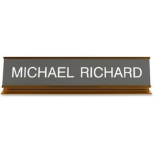 Xstamper Pedestal Aluminum Desk Sign 10" Holding Width x 2" Holding Height - Rectangular Shape - Long Lasting, Durable - Aluminum, Plastic - Gold - 1 Each