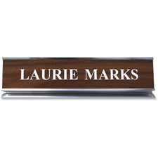 Xstamper Pedestal Aluminum Desk Sign 10" Holding Width x 2" Holding Height - Rectangular Shape - Long Lasting, Durable - Aluminum, Plastic - Silver - 1 Each