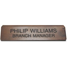 Xstamper Engraved Walnut Desk Sign 10" Width x 2" Height - Engraved - Walnut Wood - 1 Each