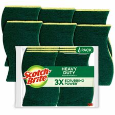 Scotch-Brite Heavy-Duty Scrub Sponges 2.8" Height x 4.5" Width x 0.6" Depth - 6/Pack - 6 / Carton - Green, Yellow