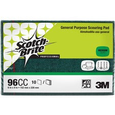 Scotch-Brite General-Purpose Scouring Pads 6" Width x 9" Length - 10/Pack - 6 / Carton - Synthetic Fiber - Green