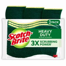 Scotch-Brite Heavy-Duty Scrub Sponges 2.8" Height x 4.5" Width x 4.5" Length x 590 mil Thickness - 3/Pack - 8 / Carton - Yellow, Green