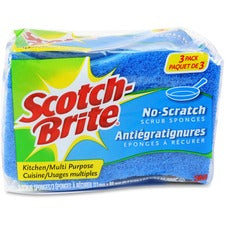 Scotch-Brite No Scratch Scrub Sponges 2.8" Height x 4.5" Width x 4.5" Length x 590 mil Thickness - 3/Pack - 8 / Carton - Blue