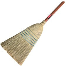 Rubbermaid Commercial Warehouse Corn Broom 12" Brush Face - 1.13" Handle Diameter - Pine Handle - Blue - 12 / Carton