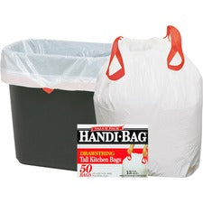 Berry Handi-Bag Drawstring Tall Kitchen Bags Small Size - 13 gal Capacity - 27" Length x 24" Width x 0.69 mil (18 Micron) Thickness - Drawstring Closure - White - Resin - Kitchen - 50/Box - 6 / Carton