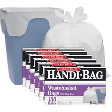 Berry Handi-Bag Wastebasket Bags Small Size - 8 gal Capacity - 24" Length x 21.50" Width x 0.60 mil (15 Micron) Thickness - White - Hexene Resin - Home, Office - 130/Box - 6 / Carton
