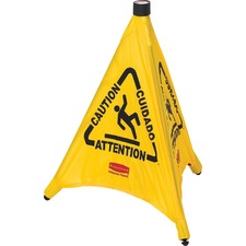 Rubbermaid Commercial Multi-Lingual Caution Safety Cone Print/Message "Caution" , "Attention" , "Cuidado" - 21" Width x 20" Height x 21" Depth - Wall Mountable - Durable, Multilingual - Yellow - 12 / Carton
