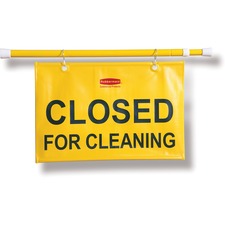 Rubbermaid Commercial Closed For Cleaning Safety Sign Print/Message "Closed for Cleaning" - 50" Width x 13" Height x 1" Depth - Rectangular Shape - Hanging - Durable, Grommet - Yellow - 6 / Carton