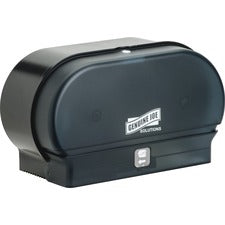 Genuine Joe Solutions Standard Bath Tissue Roll Dispenser - Manual 2000 x Sheet, 2 x Roll - 7.3" Height x 11.9" Width x 5.5" Depth - Black - Sliding Door - 1 Each