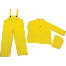 River City Three-piece Rainsuit Recommended for: Agriculture, Construction, Transportation, Sanitation, Carpentry, Landscaping - Large - Water Protection - Snap Closure - Polyester, Polyvinyl Chloride (PVC) - Yellow - 1 Each