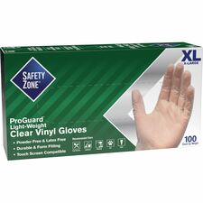 Safety Zone Powder Free Clear Vinyl Gloves 9.25" Glove Length - X-Large Size - Clear - Latex-free, DEHP-free, DINP-free, PFAS-free, Comfortable, Silicone-free - For Janitorial Use, Cosmetics, Painting, Cleaning, General Purpose, Pet Care - 100 / Box